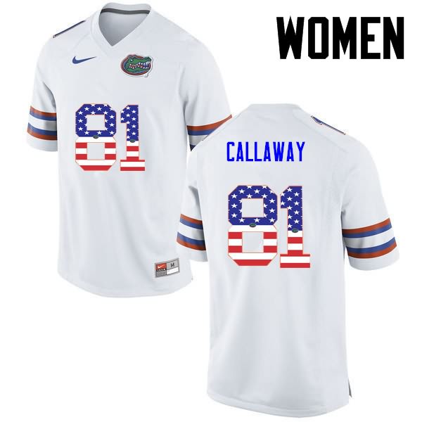 Women's NCAA Florida Gators Antonio Callaway #81 Stitched Authentic USA Flag Fashion Nike White College Football Jersey VOQ3365XV